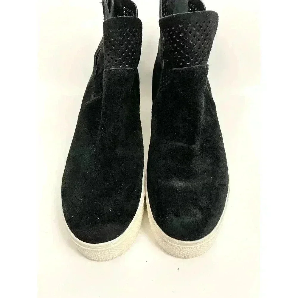 Steve Madden Black‎ Suede Leather Platform Shoes Sz 9 Wedge Sneakers